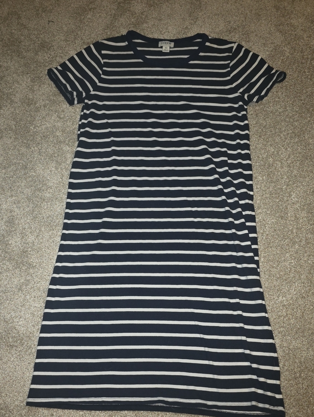 J. Crew Navy and White Striped Midi T-Shirt Dress